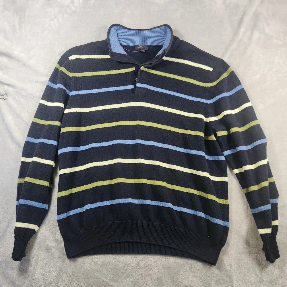 Brooks Brothers Supima Cotton Sweater 1/4 Button XL Navy Blue Long SLeeve Casual